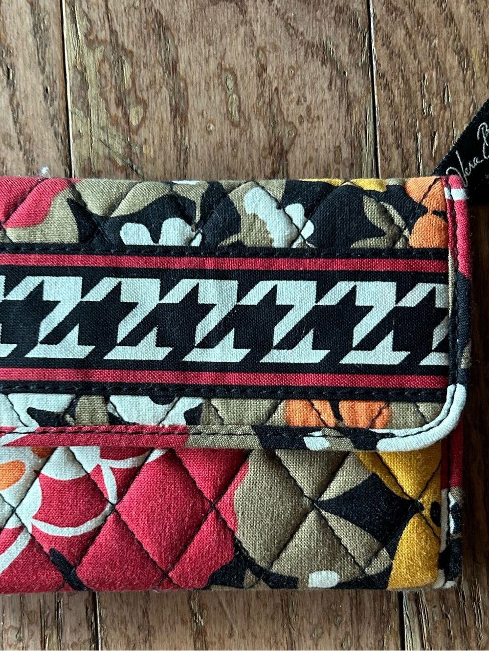 Vera Bradley Quilted Floral Wristlet in Red, Black, Tan & Yellow
